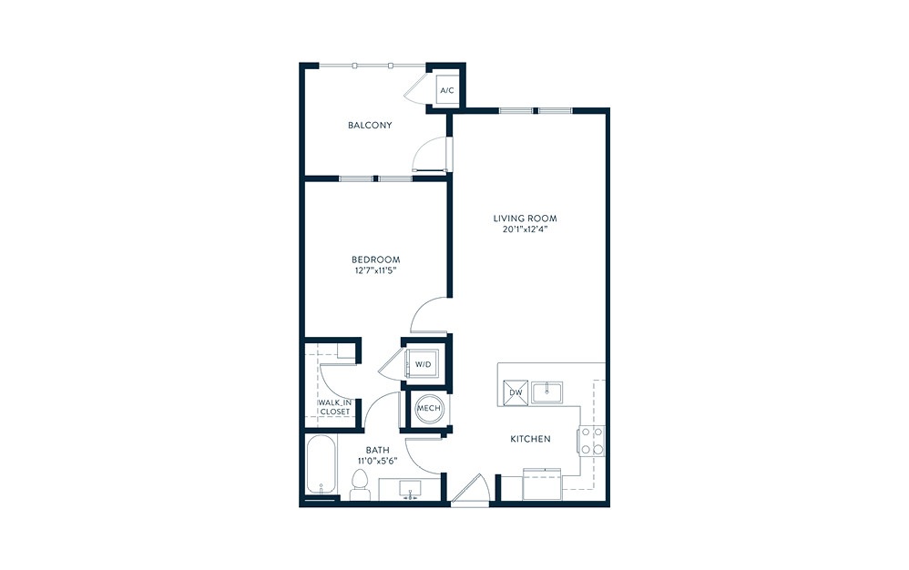 Gablet - 1 bedroom floorplan layout with 1 bath and 731 square feet. (2D)