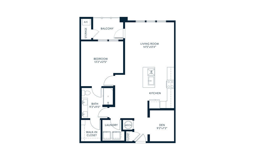 Oculus - 1 bedroom floorplan layout with 1 bath and 920 square feet. (2D)