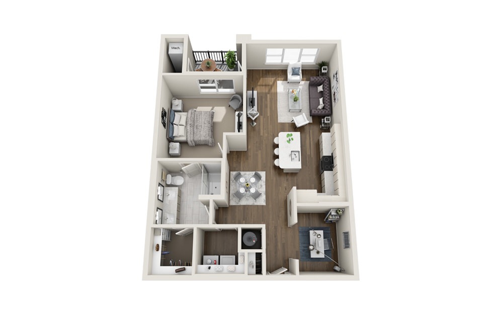 Oculus - 1 bedroom floorplan layout with 1 bath and 920 square feet. (3D)