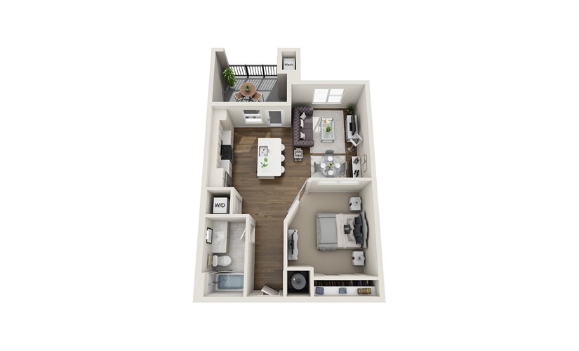 Clerestory - 1 bedroom floorplan layout with 1 bathroom and 650 square feet