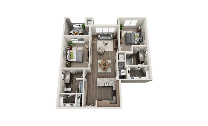 Corbel - 2 bedroom floorplan layout with 2 bathrooms and 1022 square feet