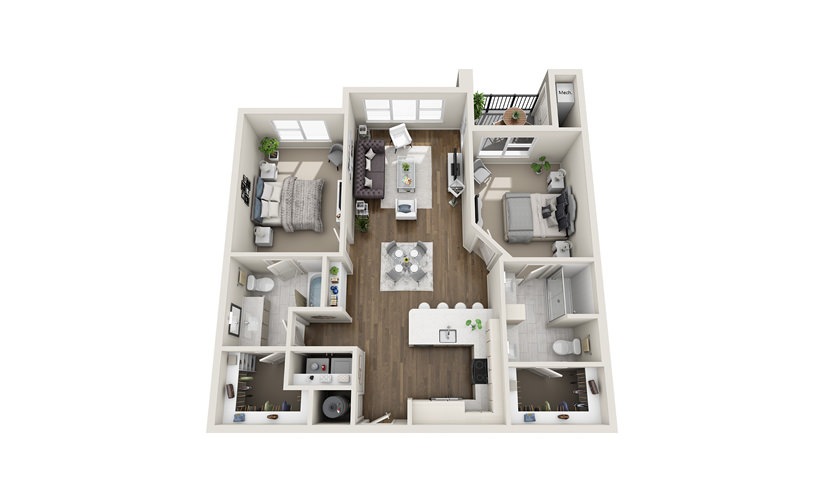 Cupola - 2 bedroom floorplan layout with 2 bathrooms and 1147 square feet