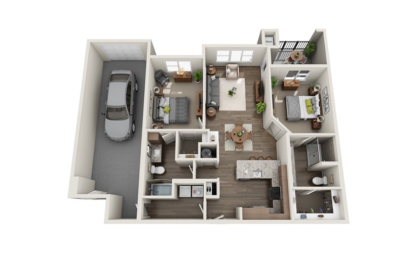 Belvedere - 2 bedroom floorplan layout with 2 bathrooms and 1147 square feet
