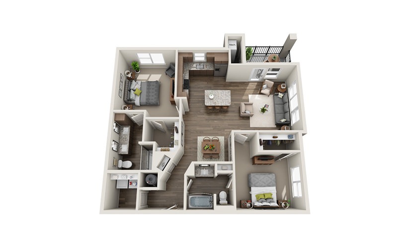Fanlight - 2 bedroom floorplan layout with 2 bathrooms and 1187 square feet