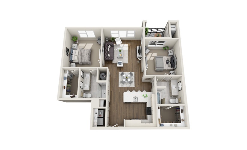 Baluster - 2 bedroom floorplan layout with 2 bathrooms and 1148 square feet