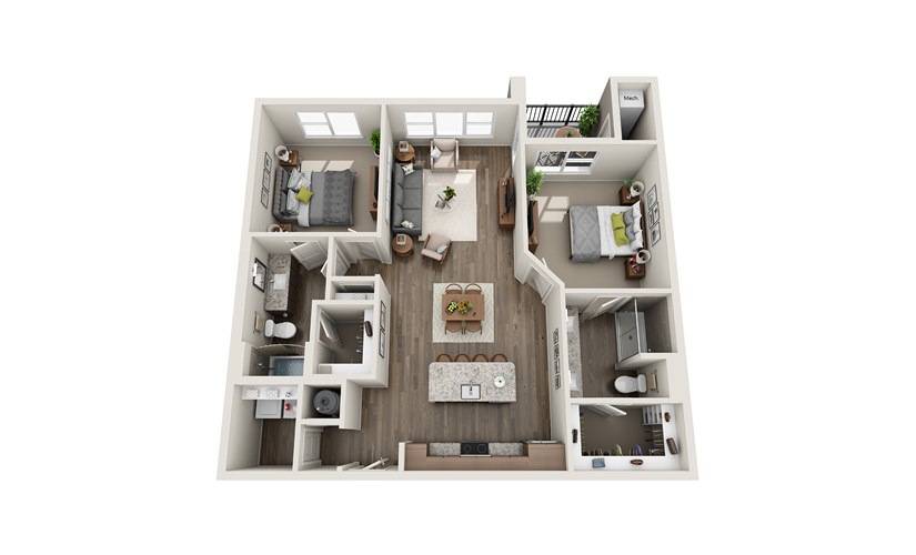 Bousillage  - 2 bedroom floorplan layout with 2 bathrooms and 1169 square feet
